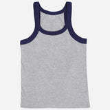 Kids grey sleeveless innerwear vest with navy blue border, soft cotton, comfortable fit
