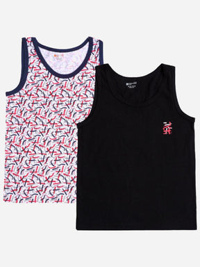 Kids sleeveless vests multipack with one black and one abstract print innerwear top