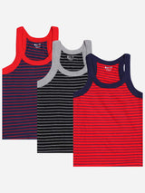 Kids striped sleeveless innerwear vests multipack in red, navy, and black colors