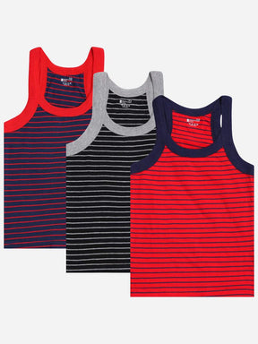 Kids striped sleeveless innerwear vests multipack in red, navy, and black colors