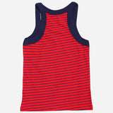 Kids red tank top with navy blue stripes and navy trim, comfortable innerwear