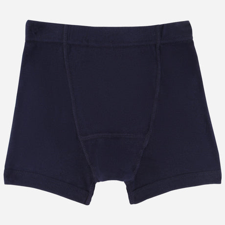 Navy blue boys boxer briefs, soft stretch fabric, kids innerwear on white background