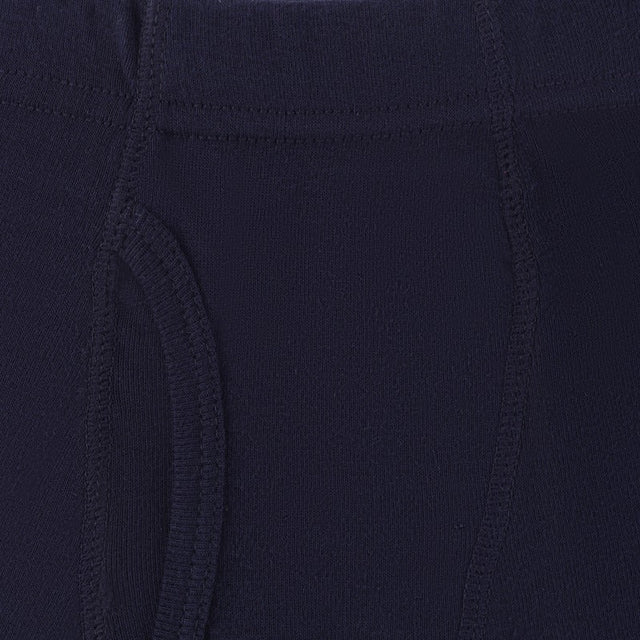 Close-up of navy blue boys' innerwear with soft, comfortable fabric and front stitch detail