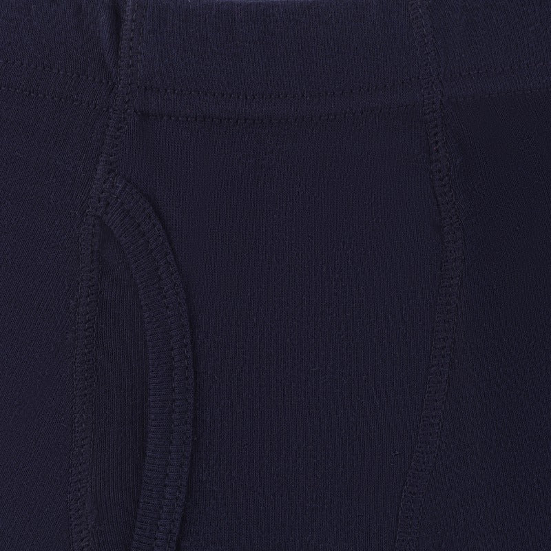 Close-up of navy blue boys' innerwear with soft, comfortable fabric and front stitch detail