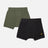 Kids innerwear shorts multipack in black and olive green, soft cotton, front view