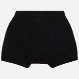 Black kids innerwear shorts with elastic waistband and comfortable fit, front view
