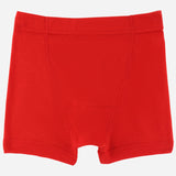 Red kids boxer brief underwear, soft fabric, comfortable fit, front view on white background