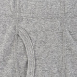 Closeup of grey cotton kids innerwear with soft elastic waistband and stitching detail