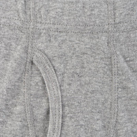 Closeup of grey cotton kids innerwear with soft elastic waistband and stitching detail