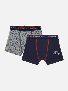 Boys' boxer briefs multipack with blue graphic prints and navy pair with red stitching
