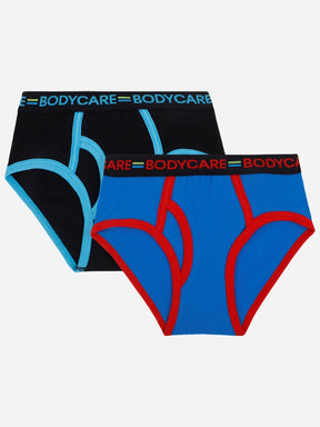 Kids cotton briefs multipack, blue and black underwear with contrast trim and elastic waistband