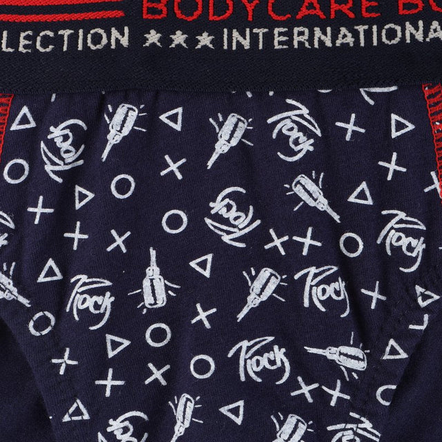 Navy blue kids underwear with rock and microphone print, elastic waistband, comfortable fit