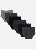 Set of six boys' cotton briefs in assorted dark and grey colors, kids innerwear multipack