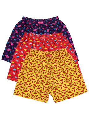 Kids innerwear multipack with colorful fruit and cupcake prints on shorts