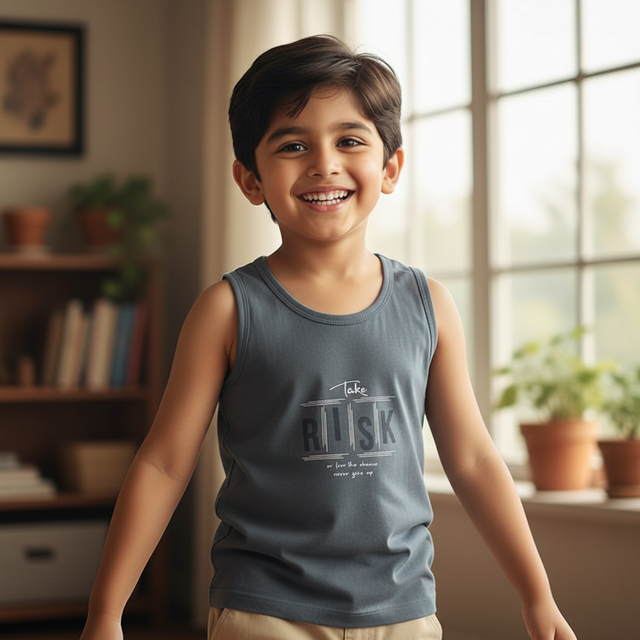 Boys 100% Cotton Vest Round Neck Sleeveless Pack of 2 - Bodycare