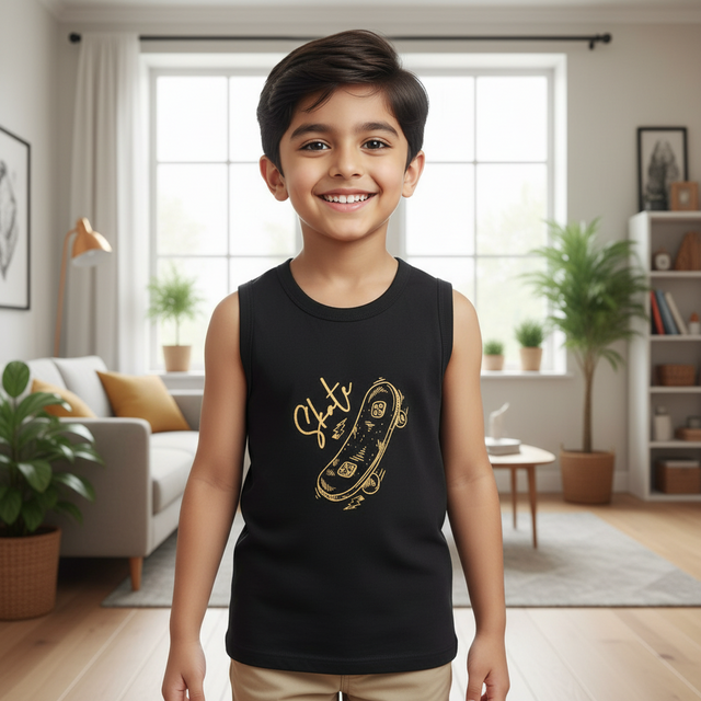 Boys 100% Cotton Vest Round Neck Sleeveless Pack of 2 - Bodycare