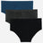 Kids innerwear multipack with blue, grey, and black cotton briefs on white background