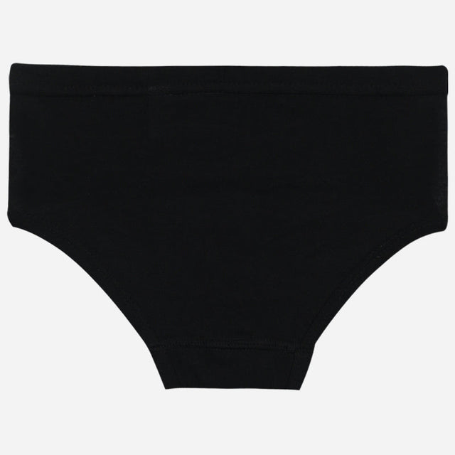 Black cotton kids brief innerwear laid flat on white background