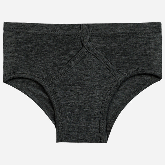 Dark grey kids innerwear brief with soft fabric, comfortable waistband, front seam detail