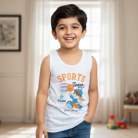 Bodycare Boys Cotton Vest Round Neck Sleeveless Solid Pack Of 6