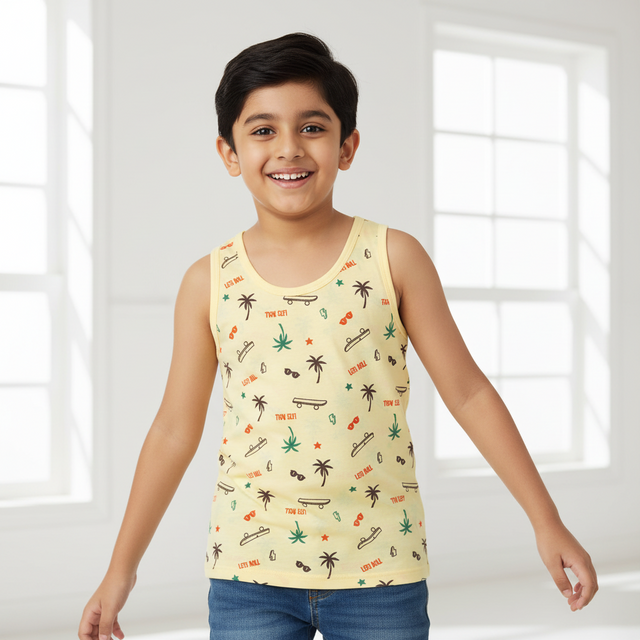 Boys Organic Cotton Vest Round Neck Sleeveless Pack of 6 - Bodycare