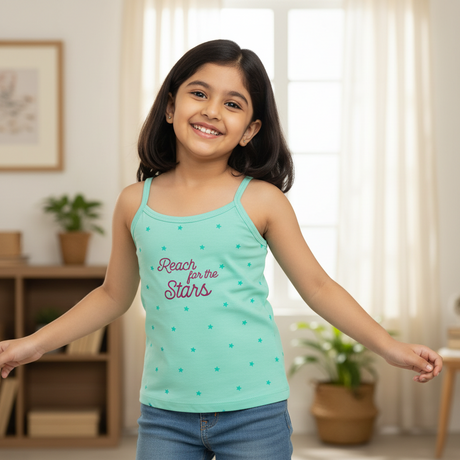 Bodycare Girls Regular Fit Vest, Dori Neck Sleeveless, Assorted, 1000% Cotton, Pack Of 4