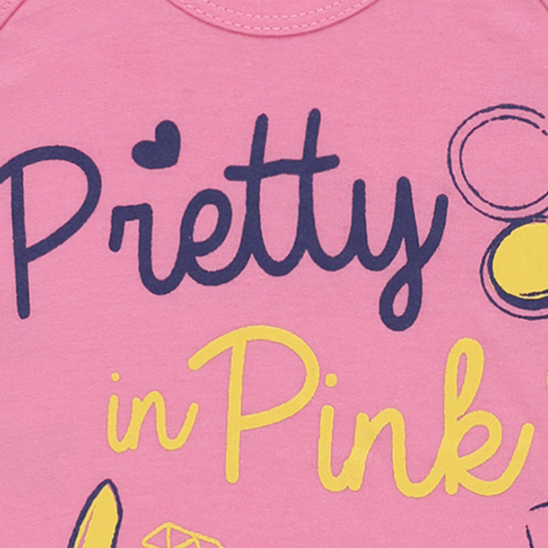 Pink kids innerwear with 'Pretty in Pink' text and playful graphic details