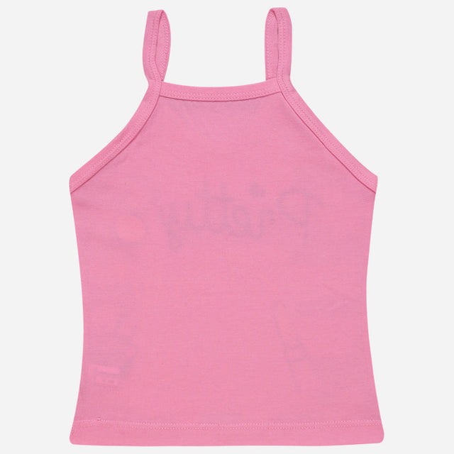 Pink cotton camisole for kids with spaghetti straps on white background