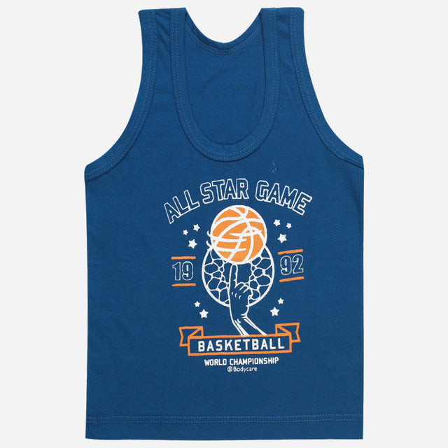 Blue kids sleeveless vest with basketball All Star Game 1992 print, comfortable innerwear