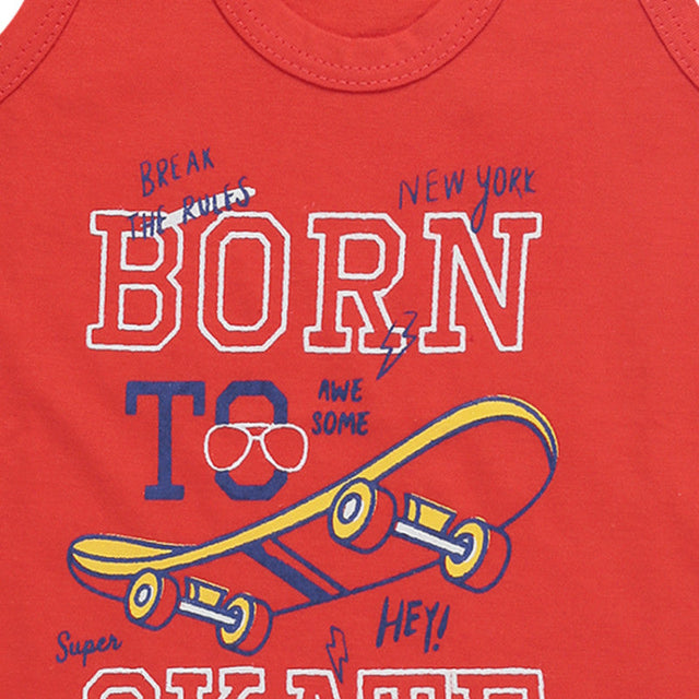 Red kids tank top with skateboard and 'Born to Skate' graphic print