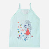 Light blue girls' camisole with cartoon girl graphic, butterflies, and 'Nice Day' text