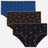 Set of three girls' cotton briefs with floral prints in blue and black colors
