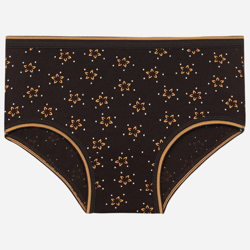 Girls' black cotton underwear with orange floral print, soft and comfortable fit