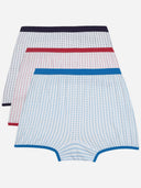 Kids dotted innerwear briefs multipack in blue, red, and black waistbands on white background