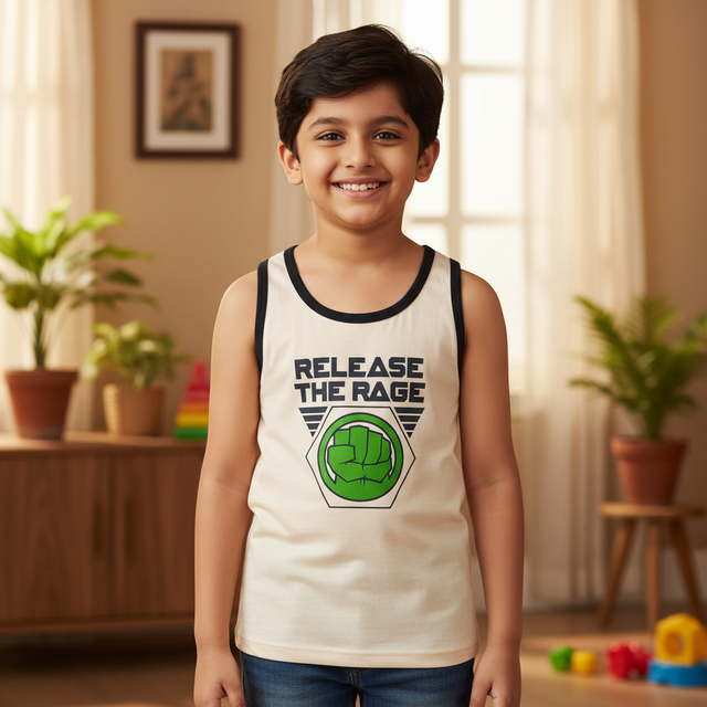 Boys 100% Cotton Round Neck Sleeveless Vest with Regular Fit for Everyday Innerwear Comfort - Pack of 4