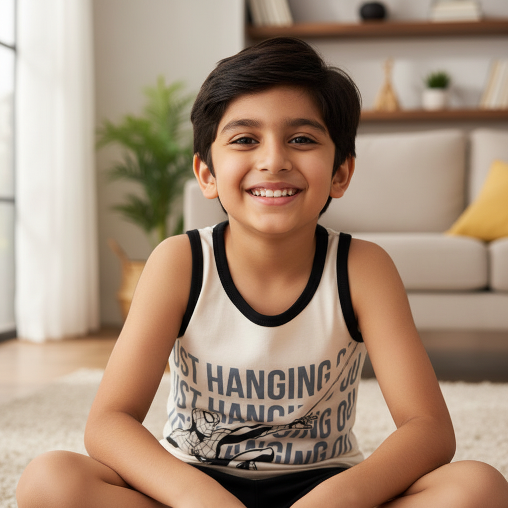 Boys 100% Cotton Sleeveless Round Neck Vest with Regular Fit for Comfortable Daily Innerwear Use - Pack of 4