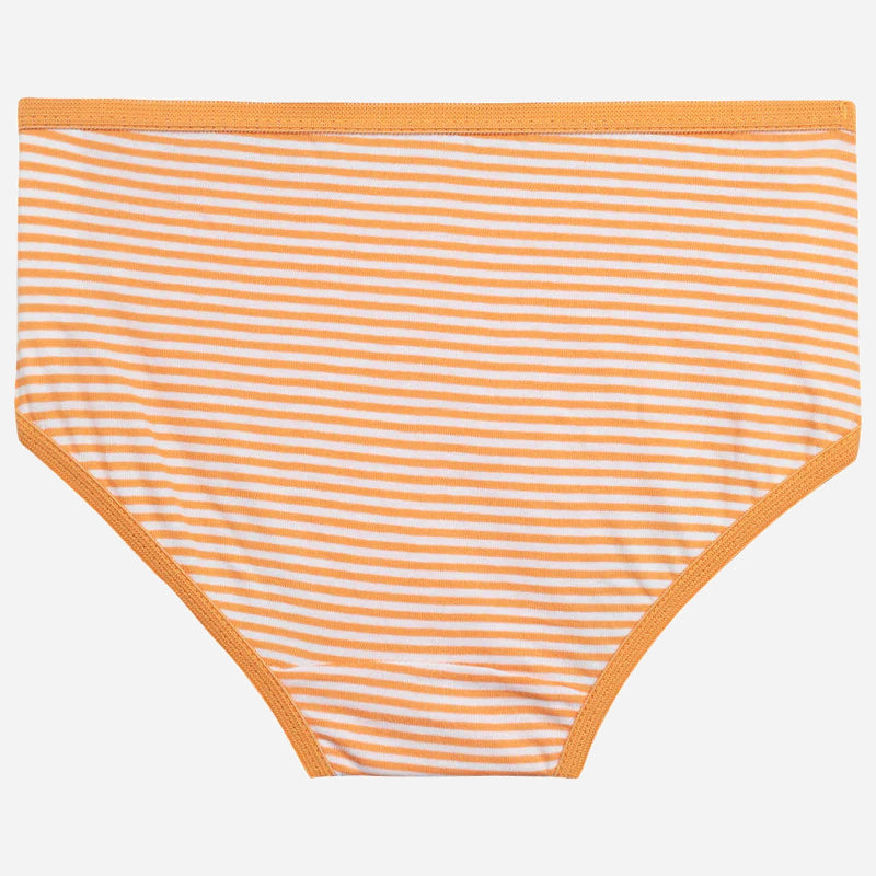 Orange and white striped kids' innerwear brief with soft, comfortable fabric on white background.