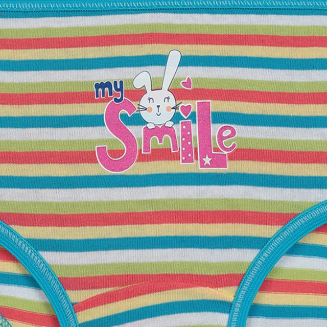Colorful striped kids innerwear with 'my Smile' and cute bunny print on soft fabric