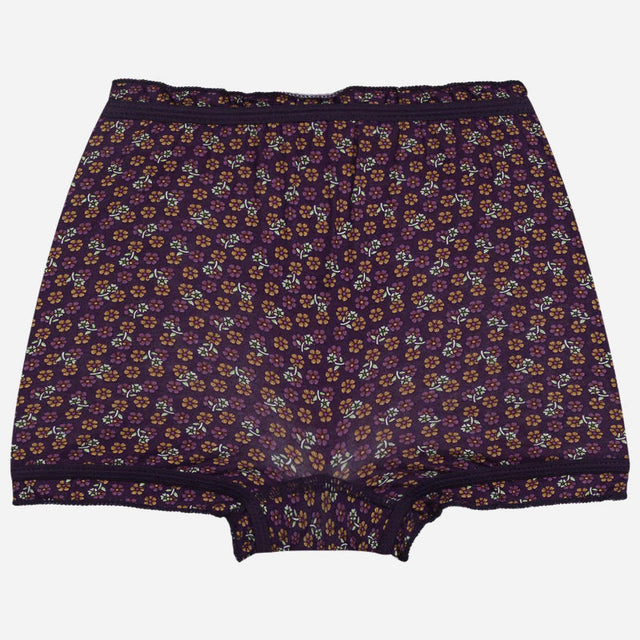 Girls’ purple floral print innerwear shorts with elastic waistband, comfortable fit