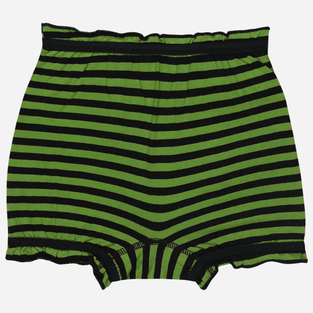 Kids green and black striped cotton innerwear shorts with elastic waistband