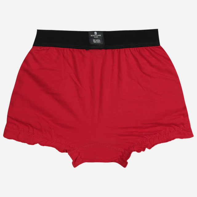 Red kids innerwear shorts with black elastic waistband, comfortable cotton fabric