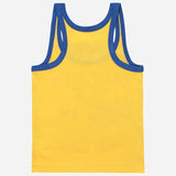 Yellow kids sleeveless vest with blue trim, comfortable innerwear, plain back view
