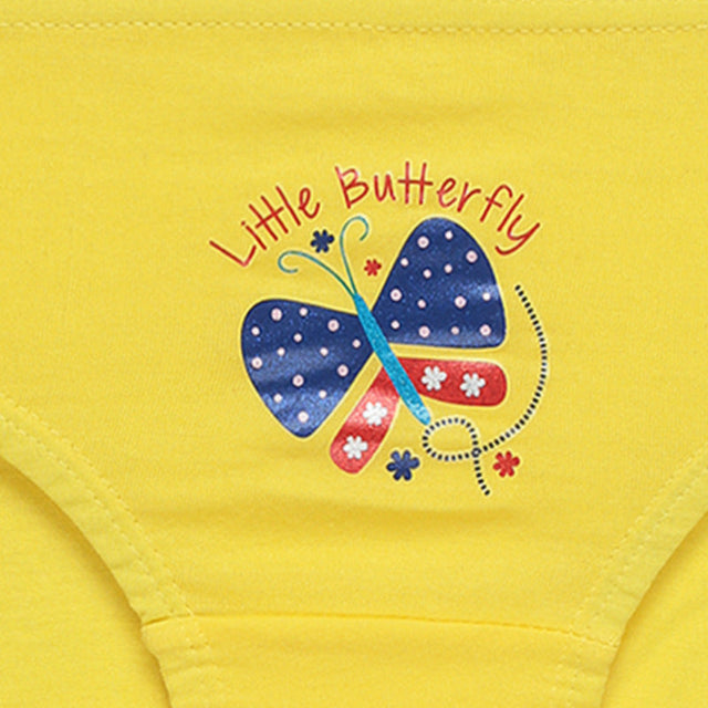 Yellow kids underwear with butterfly print and 'Little Butterfly' text, soft cotton innerwear