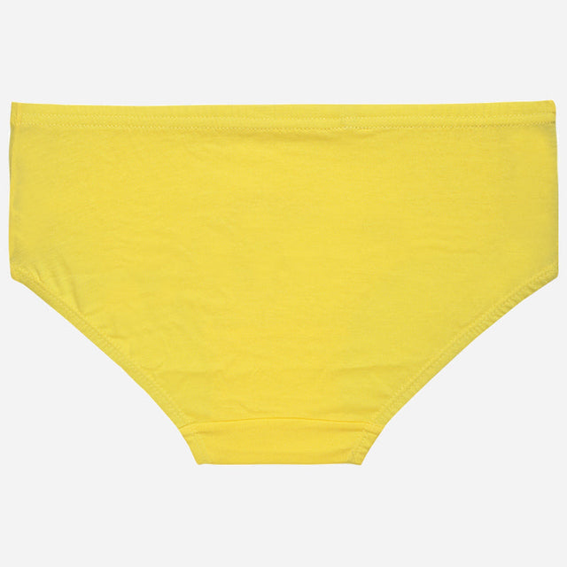 Yellow cotton kids brief on plain background, comfortable innerwear for children