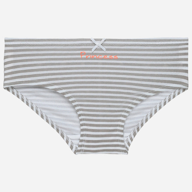 Grey and white striped girls' underwear with small bow and 'Princess' text on waistband