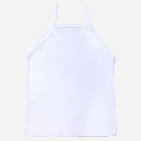 White cotton girls camisole innerwear with thin shoulder straps on plain background