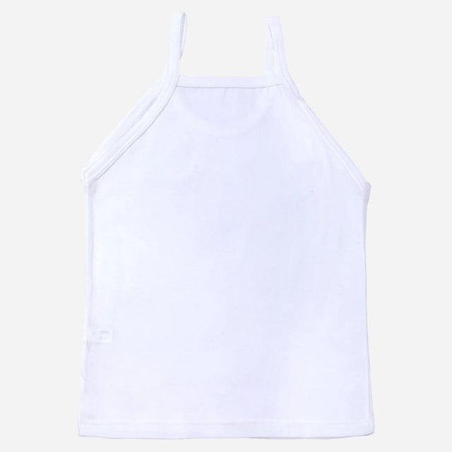 White cotton girls camisole innerwear with thin shoulder straps on plain background