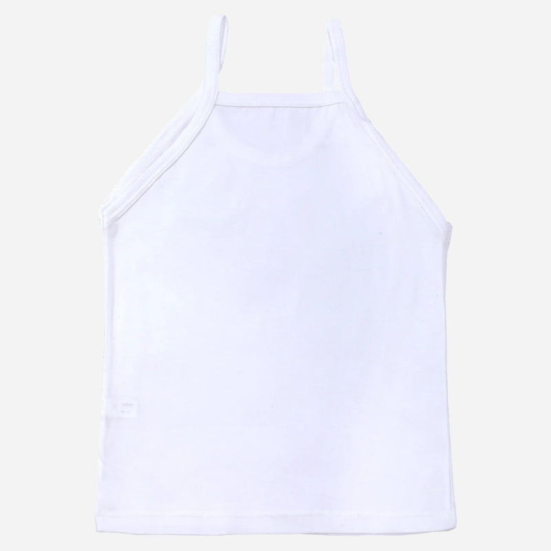 White cotton girls camisole innerwear with thin shoulder straps on plain background