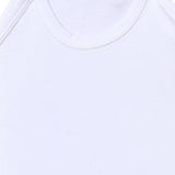 Close-up of white kids cotton sleeveless vest, soft fabric and round neckline