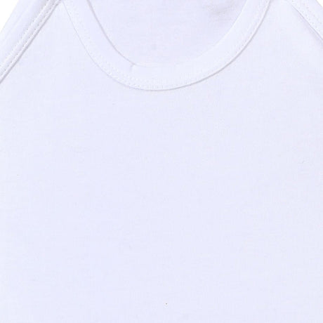 Close-up of white kids cotton sleeveless vest, soft fabric and round neckline